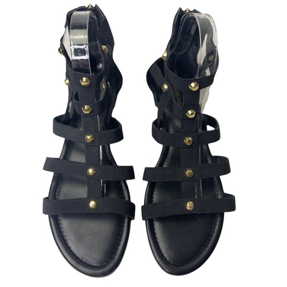 Marc Fisher Pammy Women’s Black Gladiator Sandals With Gold Studs - Picture 9 of 9